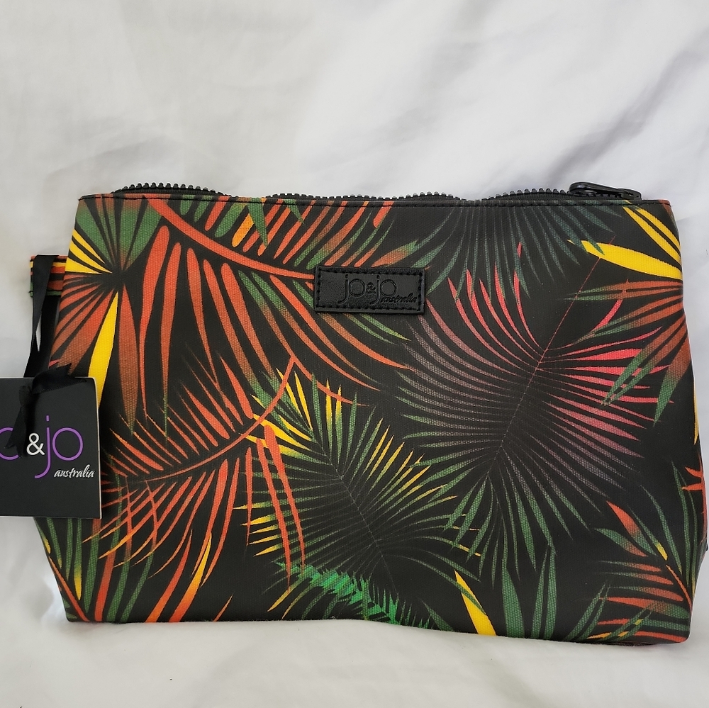 Jo & Jo Australia Cosmetic Bag Makeup Palm Leaves Tropical Travel NEW with Tags